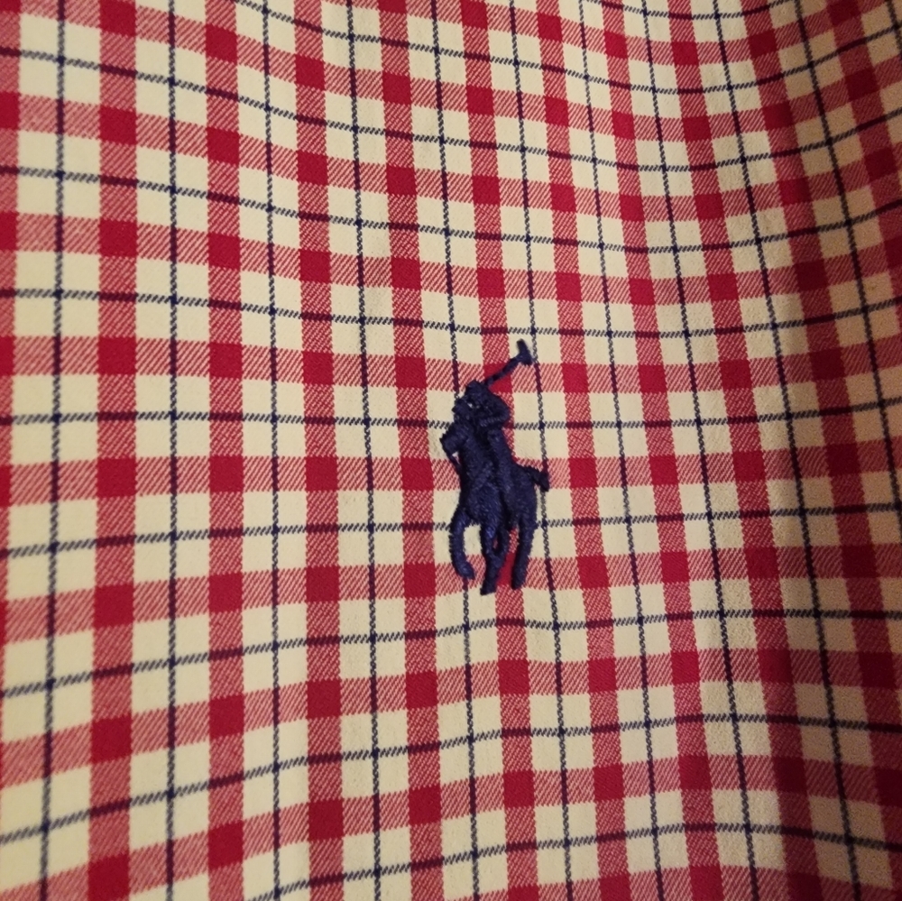Ralph Lauren  Performance Small Button Up  shirt in red Checkered Logo Rare